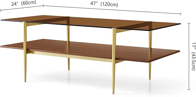 LumFurn Extra Large Rectangle Glass Coffee Table, Mid-Century Modern Design