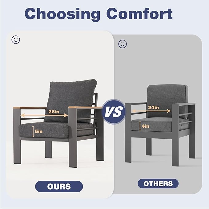 Aoxun Aluminum Patio Furniture Set 4 Seats, Oversized Outdoor Sectional