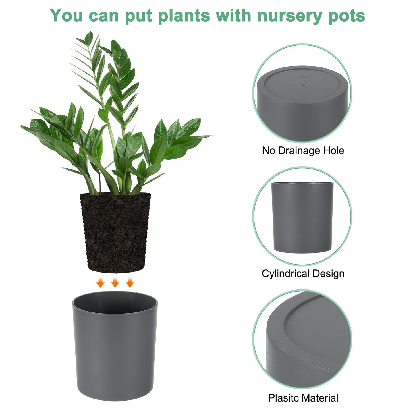 M METERXITY 2-Pack Plastic Plant Pots, 6 Inch Plastic Planters Round Flower Planter Containers Flower Pots for Indoor/Outdoor/Garden, Plant Holder [Gray]