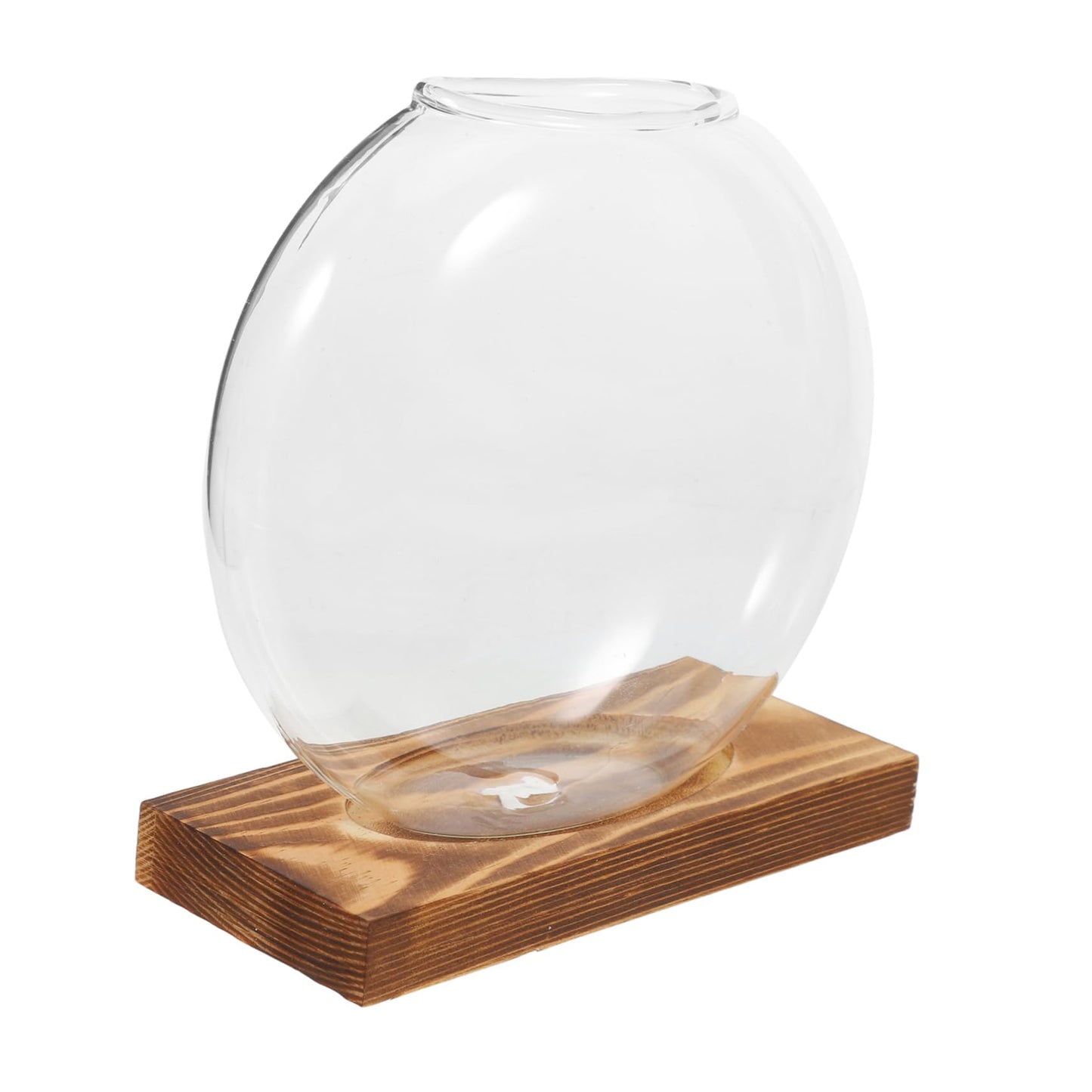 SEWOART Rustic Hydroponic Vase Glass Terrarium Bowl Indoor Greenery Decor Wooden Base Plant Propagation Station for Home Office