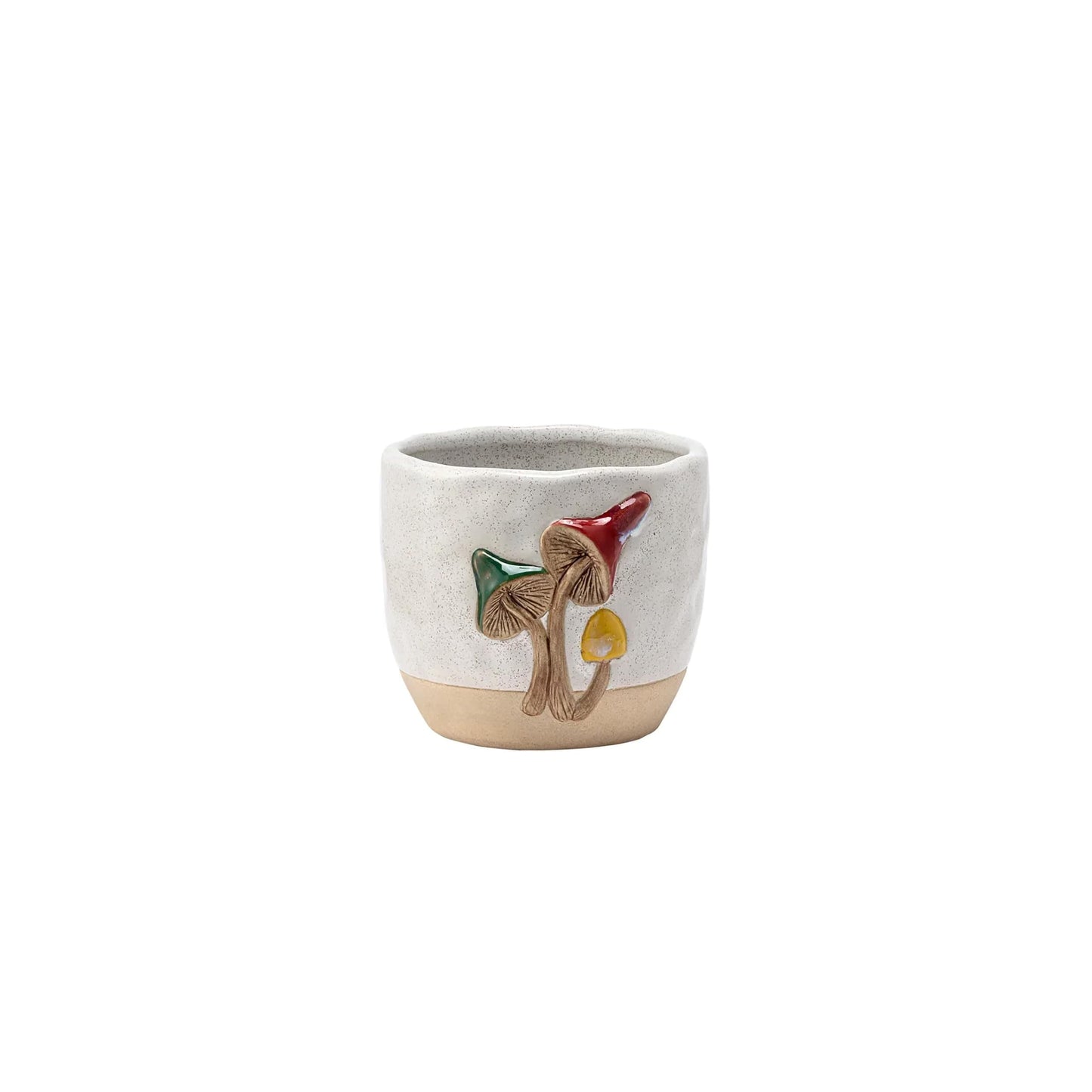 Napco Woodland Mushroom 4.25 x 4.25 x 3.75 inches White and Beige Ceramic Flower Succulent Plant Pot Planter Container Holder, Indoor Outdoor Garden Décor