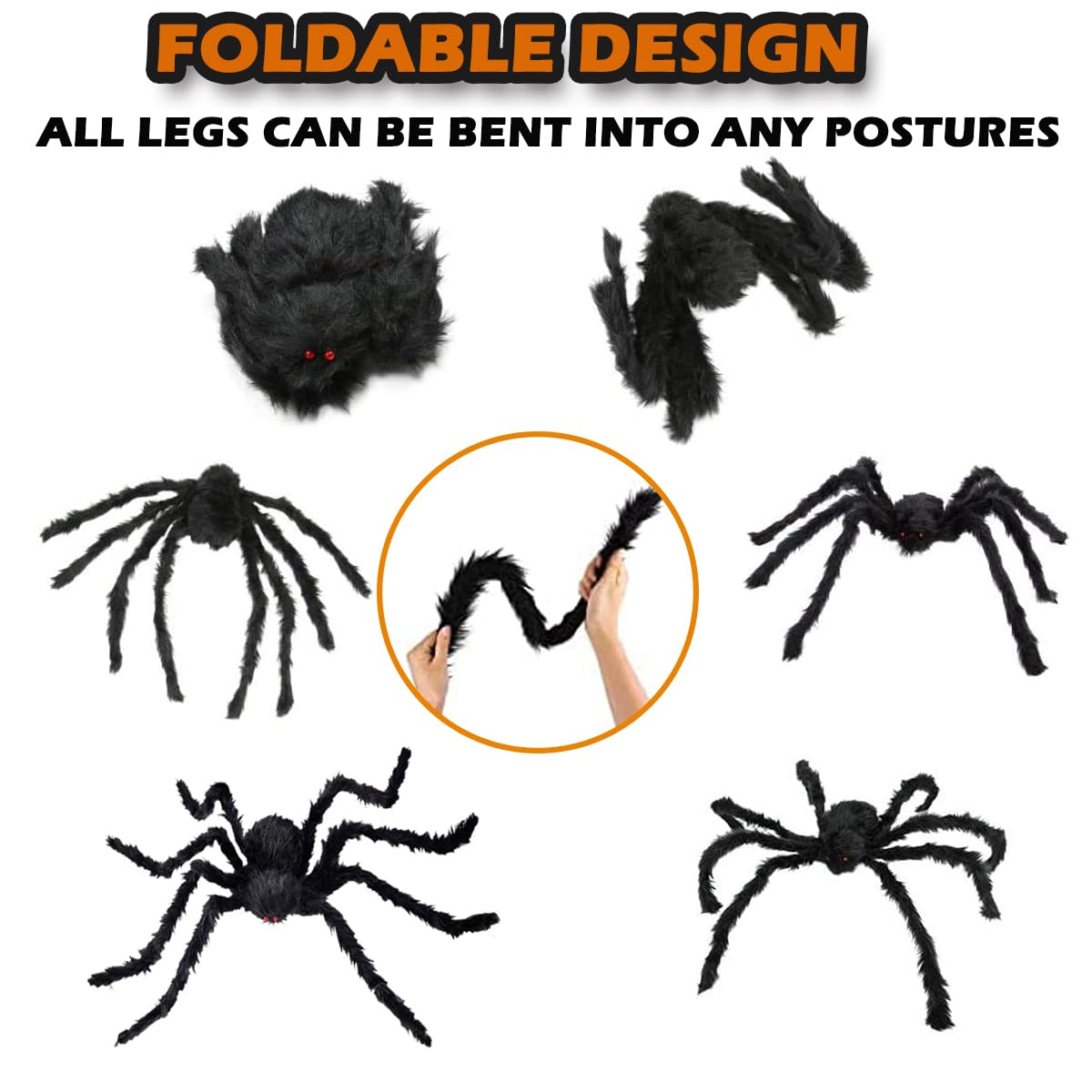 Epesl Halloween Giant Spider Outdoor Decorations, 7.5Ft Huge Hairy Black Spider, Scary Fake Spider Props for Halloween Indoor, Outdoor and Yard Patio Window Creepy Decor Supplies