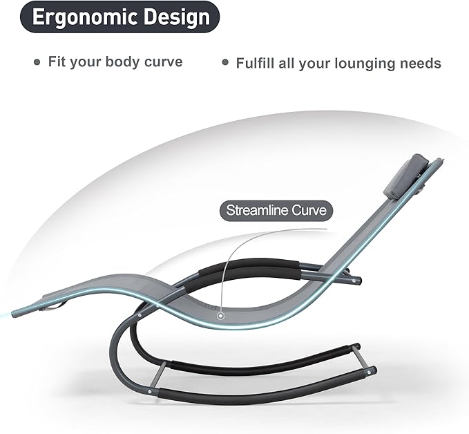 Outdoor Lounge Chair with Pillow, Pool Chaise Lounge Chair Set of 2