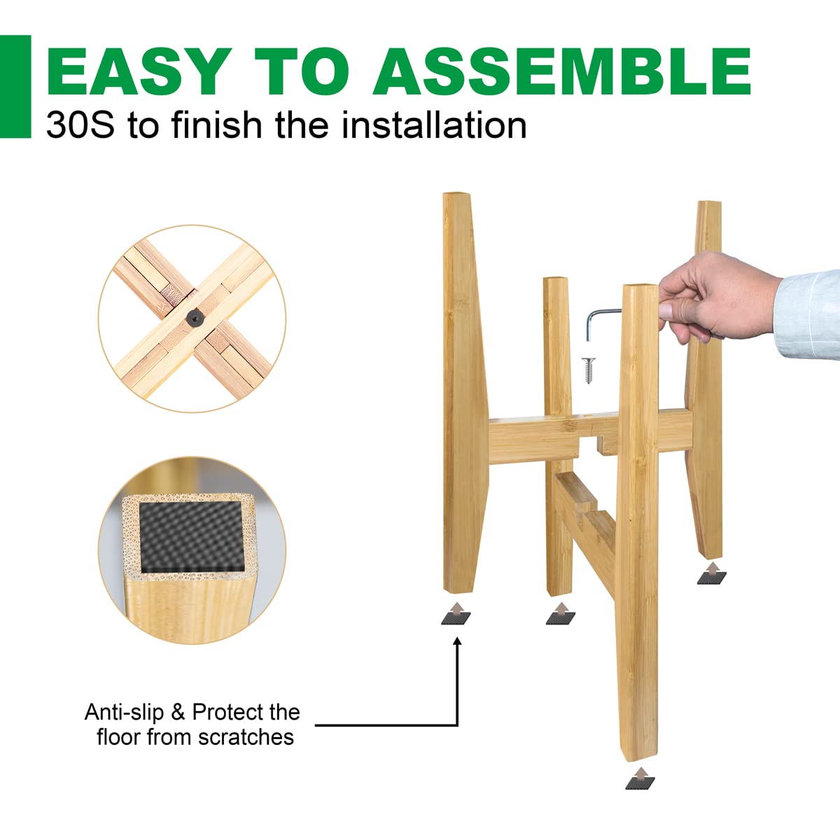 OERGKE Adjustable Plant Stand Indoor, Bamboo Mid Century Modern Plants Stands, Corner Flower Holder for Living Room, Fits 8 to 12 Inches Pots, (Pot & Plant Not Included)(Nature, 1 Pack)