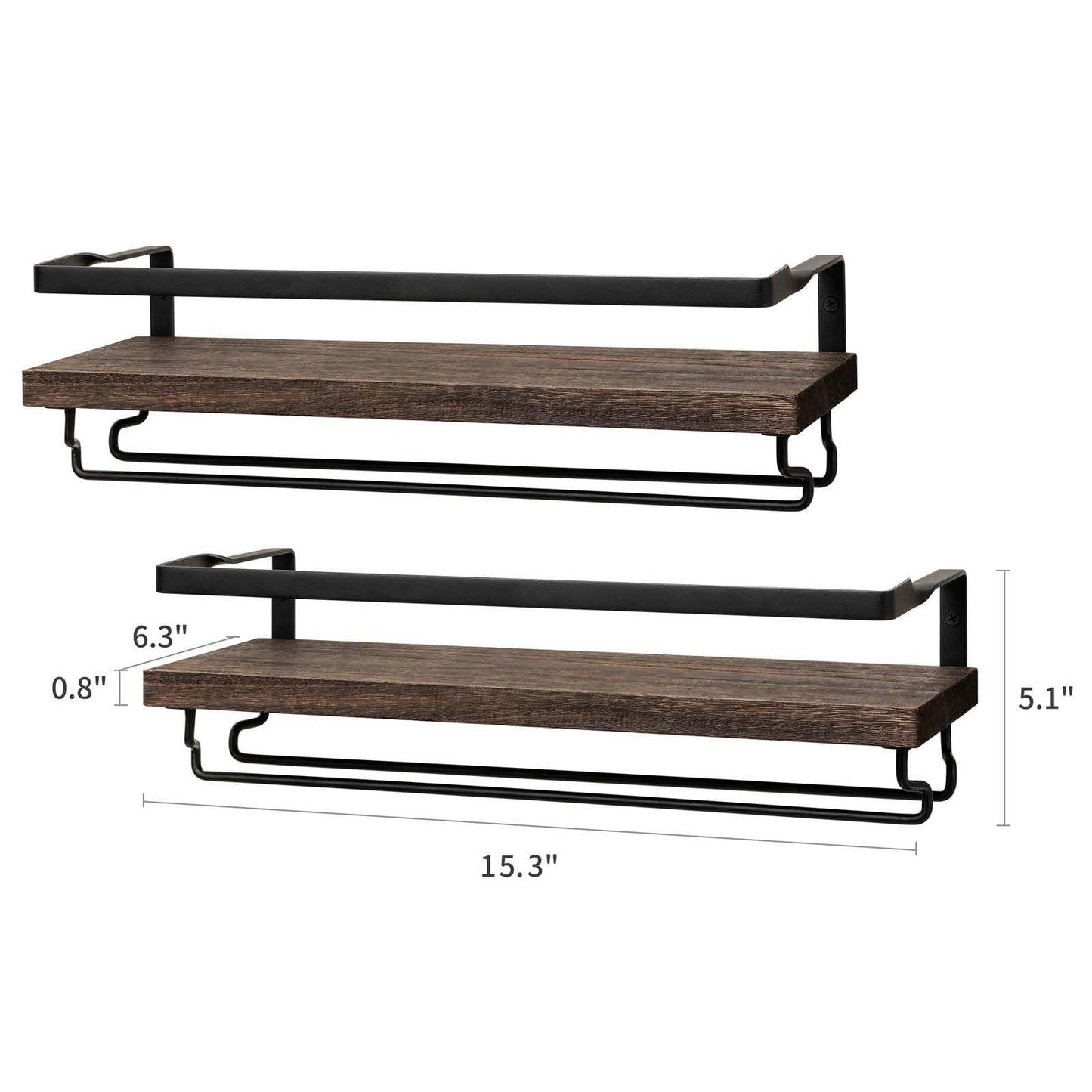 Mkono Wall Mounted Wine Rack Set of 2 Wood Shelf Rustic Wine Bottle Glass Floating Shelves with Stemware Hanger Modern Plants Photos Wine Display Storage Holder for Kitchen Dining Room Bar, Black