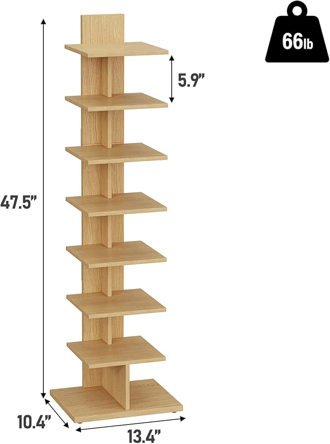TUTOTAK Narrow Bookshelf, 8-Tier Bookcase, Spine Book Shelf