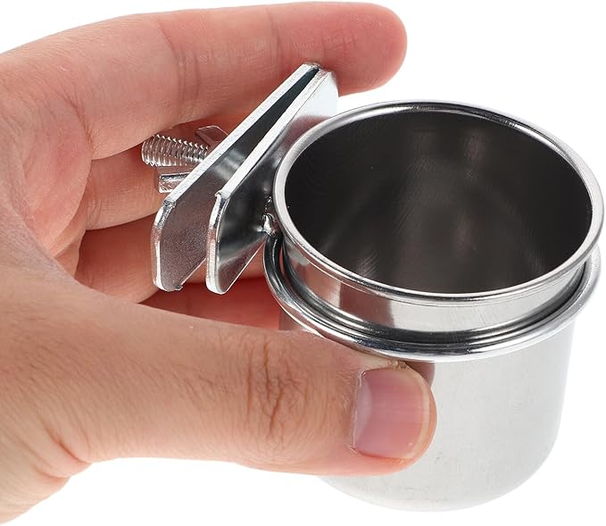 Stainless Steel Parrot Feeding Bowls with Clamp Holder, Cage Hanging Coop Cups 4.4cm 5.5cm for Budgie Cockatiel Bird Cage Accessories