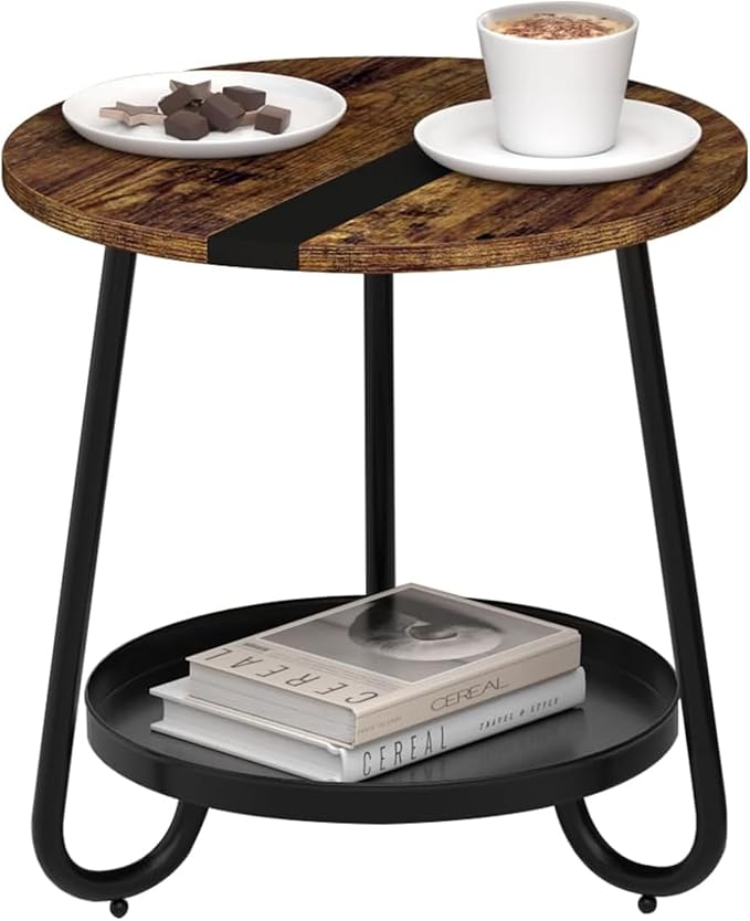 2 Tier Coffee Table in Living Room, Industrial Style Round Coffee Table