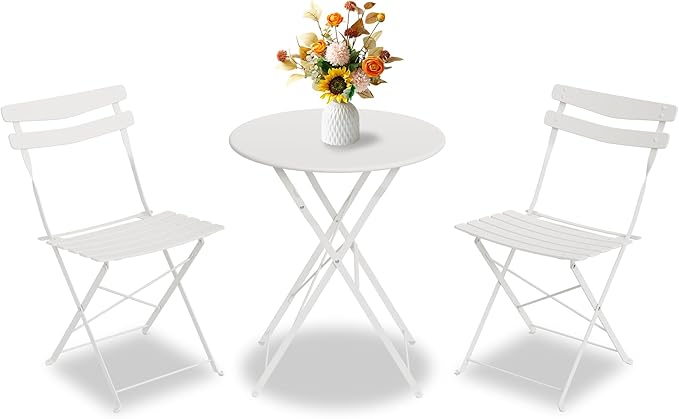 GarveeLife 3 Piece Patio Bistro Set, Folding Patio Bistro Table and Chairs Set