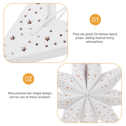 TOYANDONA Christmas Paper Lampshades: 3pcs White 9 Pointed Star Lampshade Lantern Shade Hanging Decorations, 35cm Hollow Out Lamp Covers for Wedding Birthday Holiday Christmas Party Hanging Decoration