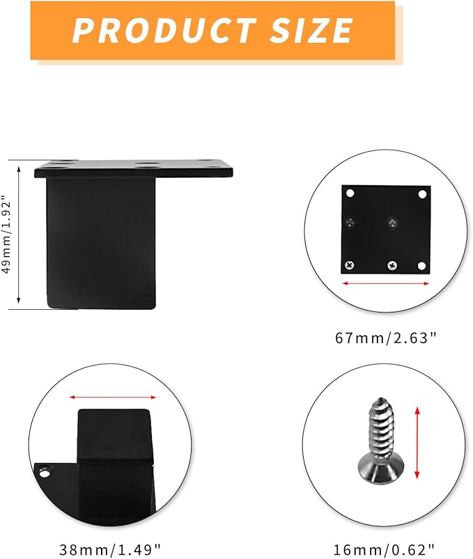 4Pcs 2Inch Metal Furniture Legs, Square Metal Cabinet Support Foot