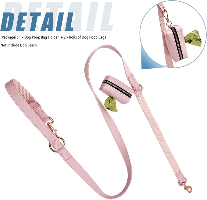 Soft Leather Dog Collar and Leash (6.6') Set - Stylish Rose Gold Heavy Duty Metal Buckle, 4 Adjustable Lengths Leash for Small Medium Large Dogs - Comfortable & Easy to Clean Pink Poop Bag Holder
