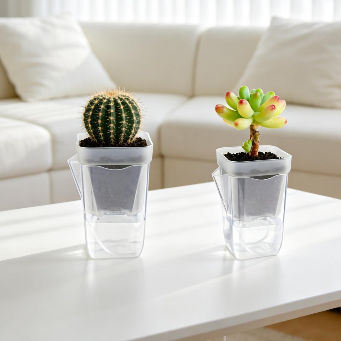 Uprony 10 Pack 2.5" Self Watering Pots for Indoor Plants, Mini Clear Plastic Planters Water Level Indicator, with Drainage Holes, Cuttings, Seedlings, Herbs, African Violets