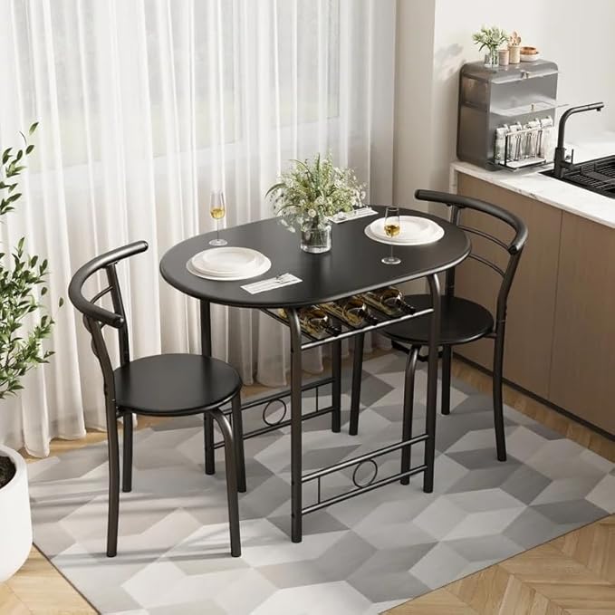 Shahoo 3-Piece Wooden Dining Table Set, Kitchen Breakfast Nook Sets