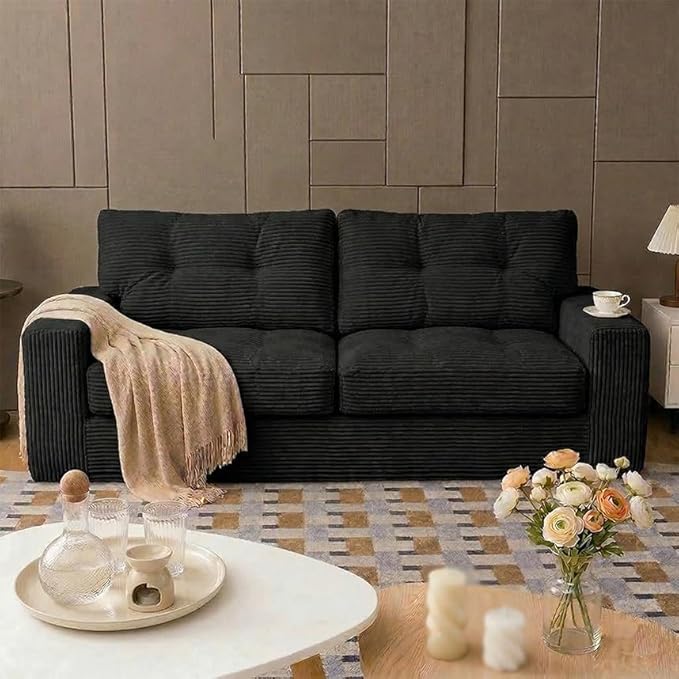 69" Corduroy Loveseat Sofa in a Box, High-Density Foam Couch, No Assembly