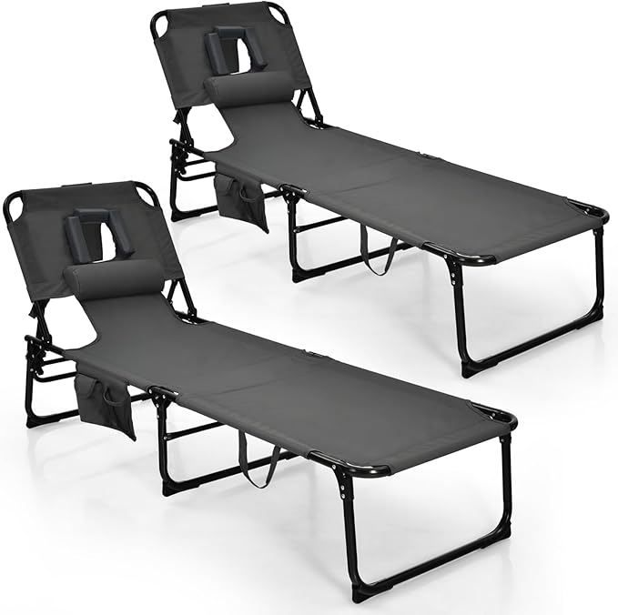 Goplus Tanning Chair, Folding Adjustable Patio Lounge Chair