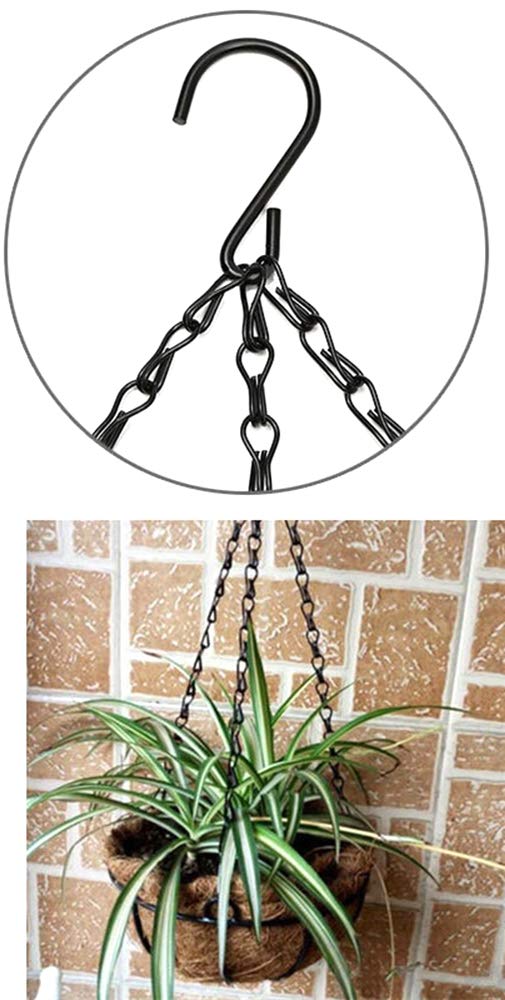 WINCSPACE Black Hanging Basket Chains 3 Leads Flower Plant Pot Replacement Chain with Hooks Hanger for Bird Feeders, Planters, Lanterns and Ornaments 5 Pack Choose Length (20inch)