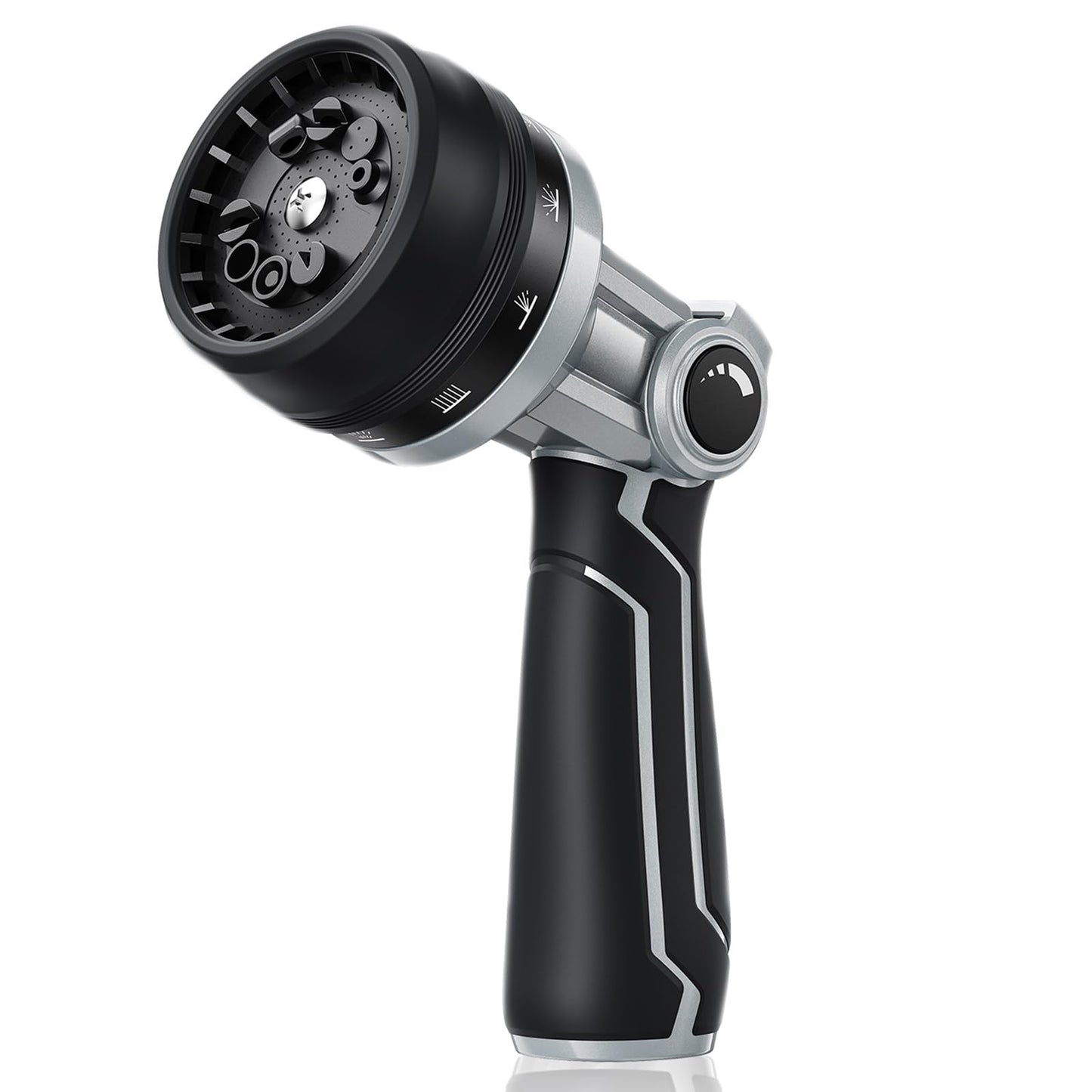 RAINPOINT Full-Metal Garden Hose Nozzle, Heavy Duty Water Hose Nozzle Sprayer With 10 Adjustable Patterns & High Flow,Thumb Control For Flow Adjustment, Ideal For Watering, Washing, Cleaning,Black