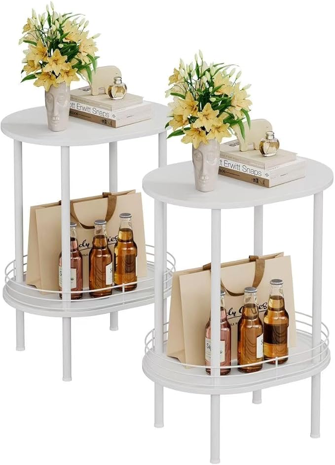 White Side Table Set of 2, Small Modern Round Side Table