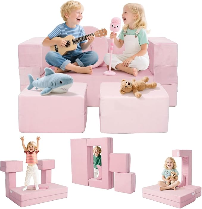 5 Pcs Modular Kids Play Couch, Toddler Couches That Fold Out, Plush Foam Chair