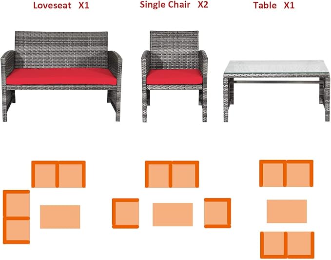 Tangkula 4 PCS Wicker Patio Conversation Set, Outdoor Rattan Sofas