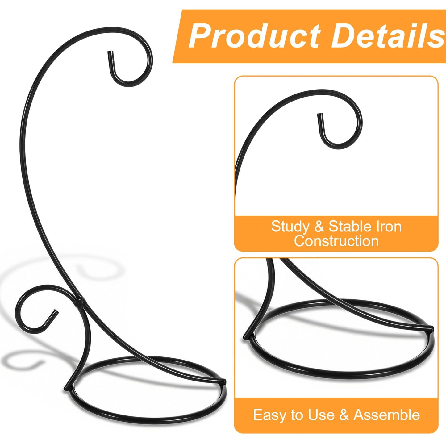 Douaowoc 16 Pcs Ornament Display Stands, 9 Inch Black Iron Hanging Stand Rack Holder for Christmas Halloween Decoration, Glass Ball Holder for Hanging Plant Home