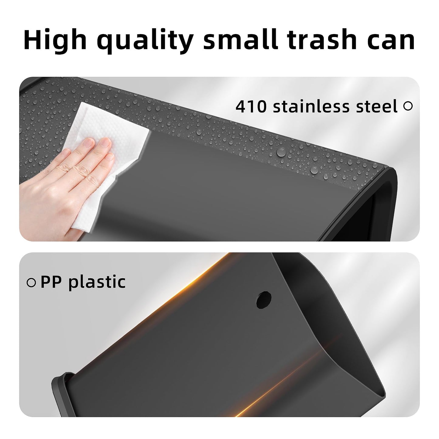KHMMGK 2.6 Gal Black Bathroom Trash Can,Metal Waste Baskets with Removable Inner Bucket,Small Office Garbage Can