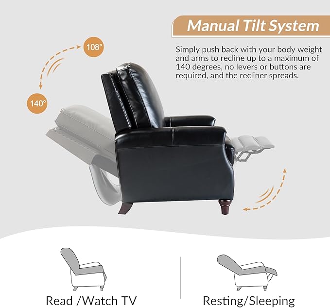 HULALA HOME Genuine Leather Manual Recliner Chair