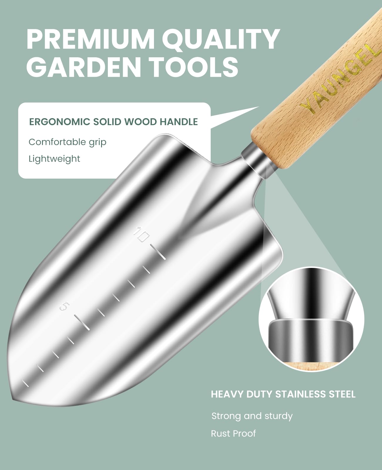 Gardening Tools - 10 Piece Heavy Duty Gardening Hand Tools Stainless Steel Garden Tools with Wooden Handle, Storage Garden Bag, Gardening Gifts for Women and Men
