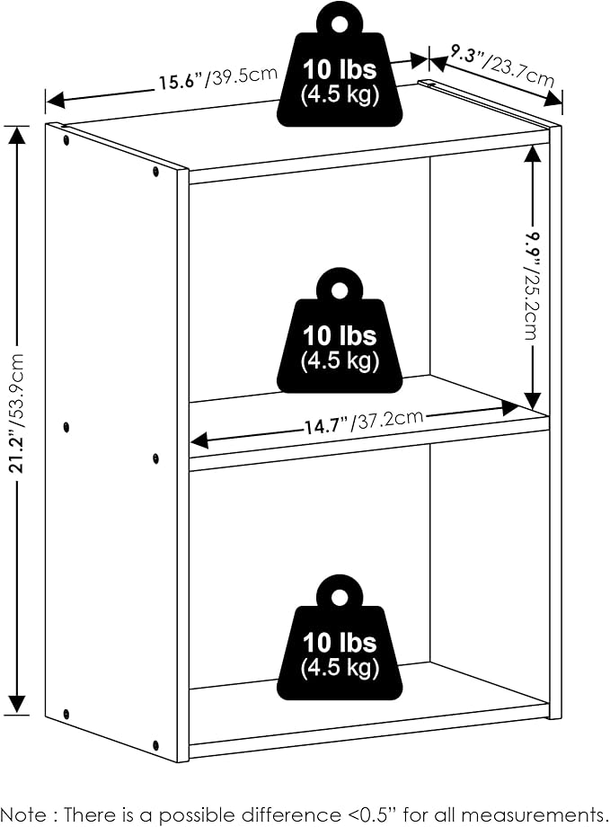 Furinno LUDER Book Shelf, 2-Tier Modern Bookshelf, Open Shelves Bookcase