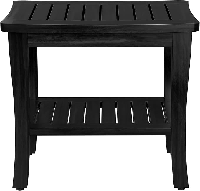 Extra Bamboo Black Shower Bench Stool Waterproof Shower Chair Spa Bath Seat