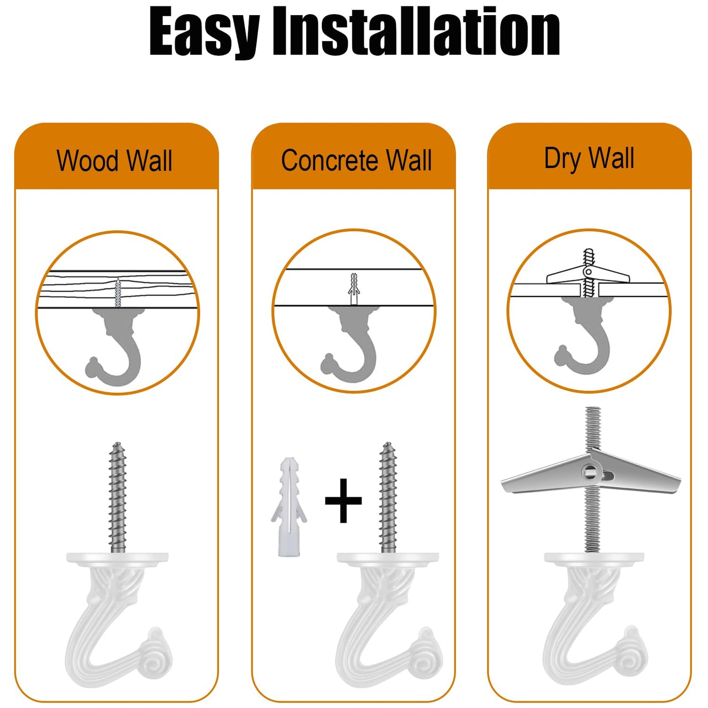 Omytie 12 Ft Heavy Duty Hanging Chain Kit with Connection Locks & Swag Ceiling Hooks for Lighting Fixture, Chandelier, Pendant, Lantern, Swag Lamp, Plant/Flower/Fruit Basket, Bird Feeder (White)