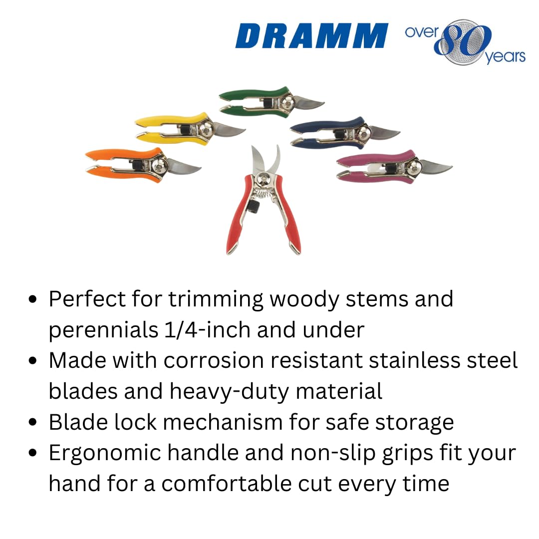 Dramm ColorPoint Stainless Steel Compact Garden Pruning Shears, Hand Pruner, Garden Clippers, with Heavy Duty Blade and Easy grip Handle, Yellow