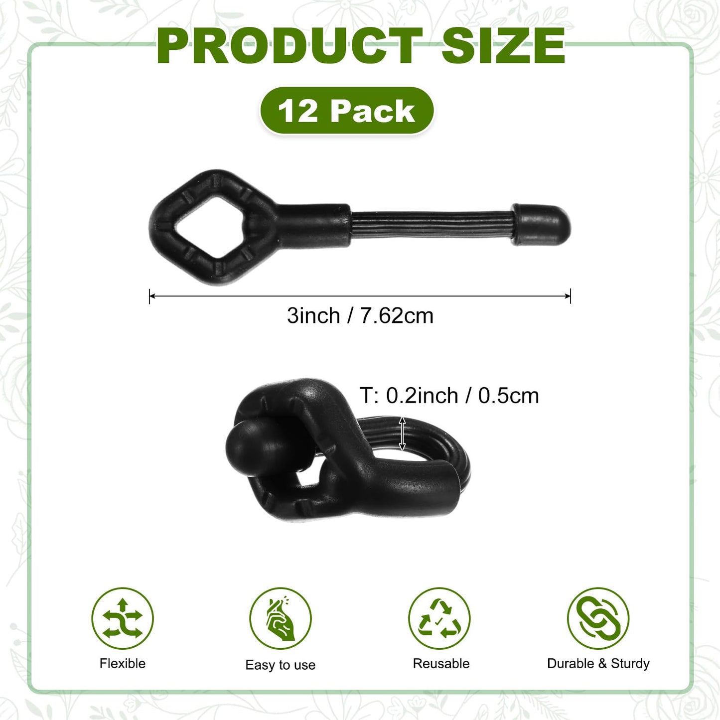 M METERXITY 12-Pack Adjustable Plant Ties, 3inch/7.62cm Silicone Flexible Multi-Function Sturdy Garden Twist Tie for Plant Support/Tree/Shrub/Vine, Reusable Support Twine [Black]