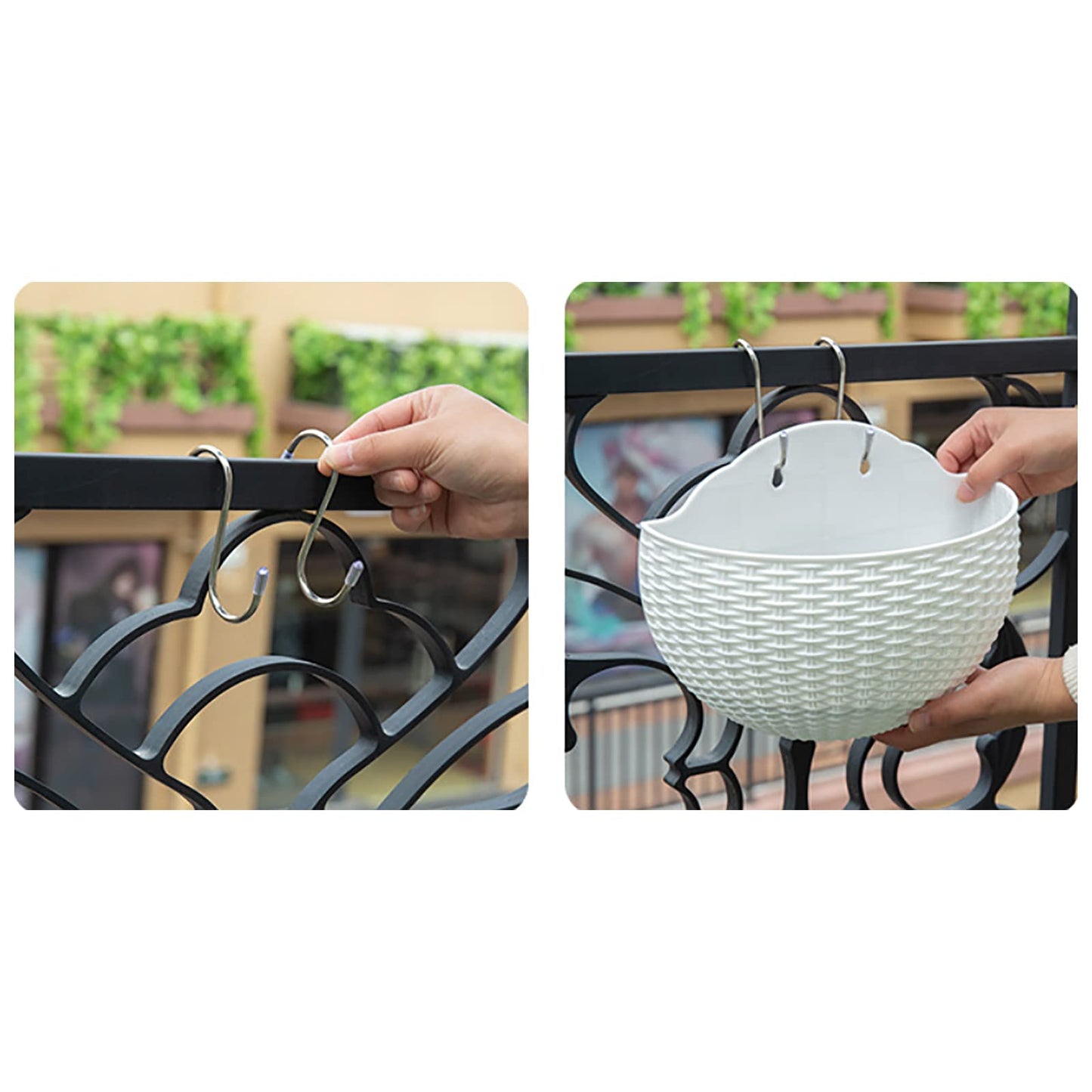 Hanging Planter Pot, Wall and Railing Hanging Planters with S Hooks, Half Round Imitation Rattan European Style Wall Flowerpot Rustic Decorative Flower Basket for Home Balcony(#26*20.5cm Dark green)