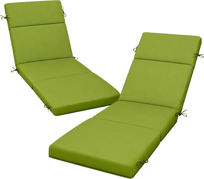 2 Pcs Outdoor Chaise Lounge Cushion 72" x 21" x 3", 4-Section Folding Patio