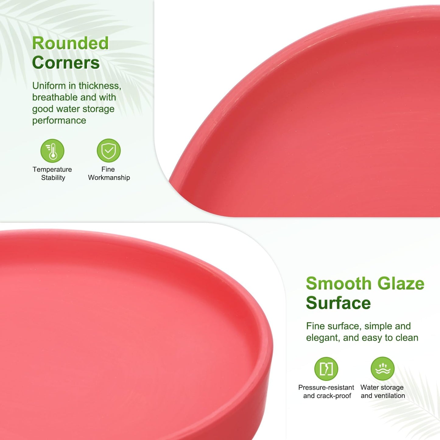 M METERXITY 2-Pack Ceramic Plant Saucers, 4.3 Inch ID Flower Pot Plant Saucers for Indoor/Outdoor, Round Flowerpot Drip Tray [4.7 Inch OD, Red]