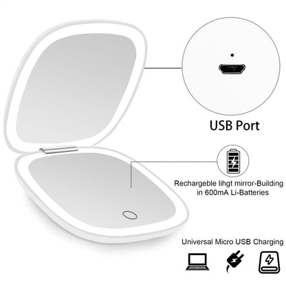 deweisn Compact Mirror, Lighted Travel Makeup Mirror with 1X/10X Magnifying Double Sided Dimmable Portable Pocket Mirror for Handbag, USB Charging(Black)