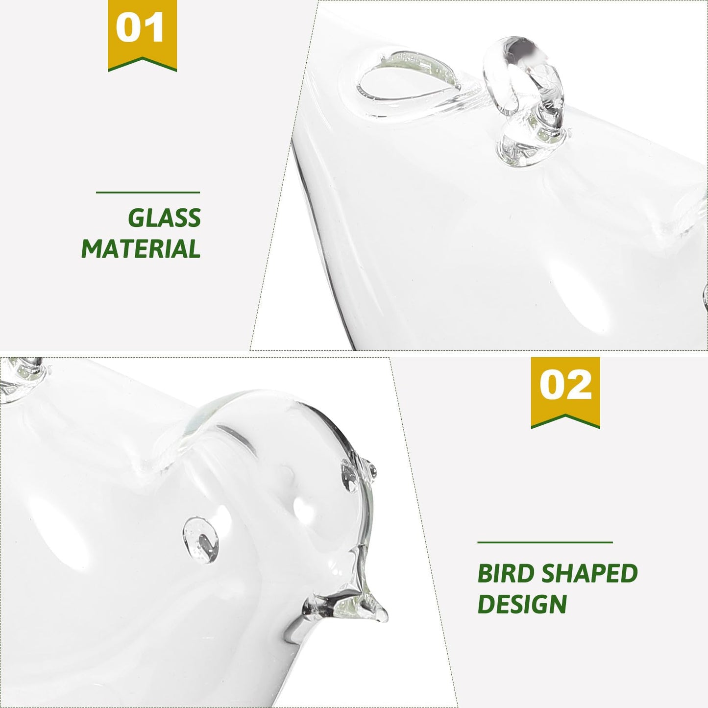Uonlytech 2Pcs Hanging Glass Flower Vase Decorative Hydroponic Terrarium for Indoor Plants Bird Shape Small Planter Home Garden Décor