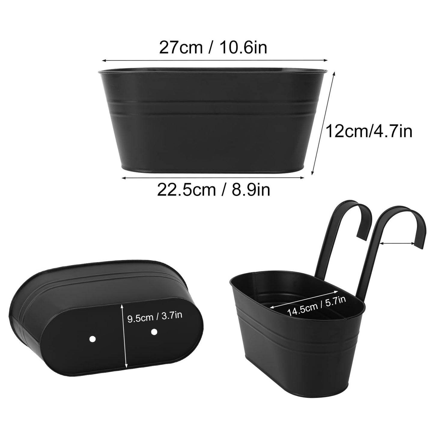 Biugaaufai 6 Pack Metal Railing Planter for Outdoor Plants, BlackIron Railing Planters, Metal Window Hanging Flower Pots for Balcony, Fence, and Patio Railings, Garden Decor with Drainage Holes