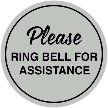 Signs ByLITA Circle Please Ring Bell For Assistance Wall or Door Sign | Easy Installation | Front Desk Reception Sign (Lt Gray) - Large (1 Pack)