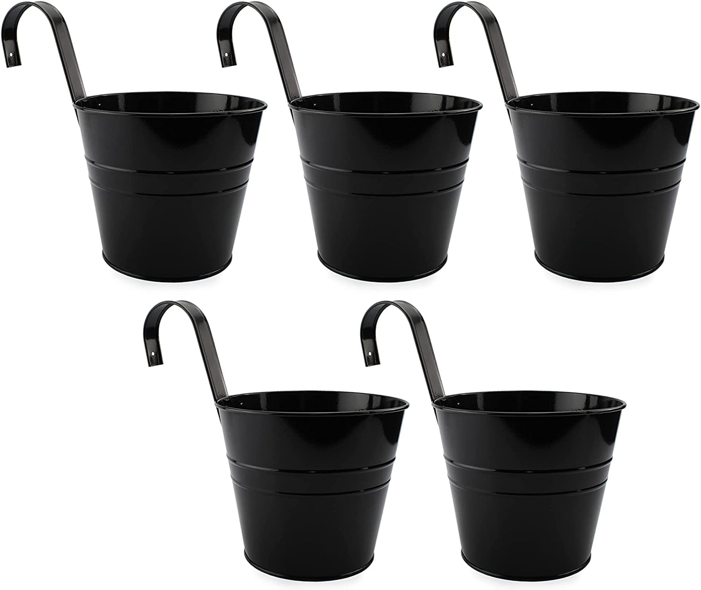 Darware 5-Pack of 6-Inch Black Metal Hanging Flower Pots with Drainage Holes for Indoor/Outdoor Use