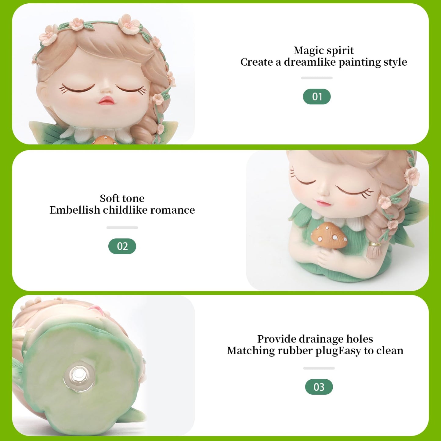Face Planter Fairy Girl Face Pots for Plants Resin Waterproof Pot with Drainage Hole Small Cute Girl Face Succulent Pots for Indoor Outdoor Plants Tiny Cactus Holding