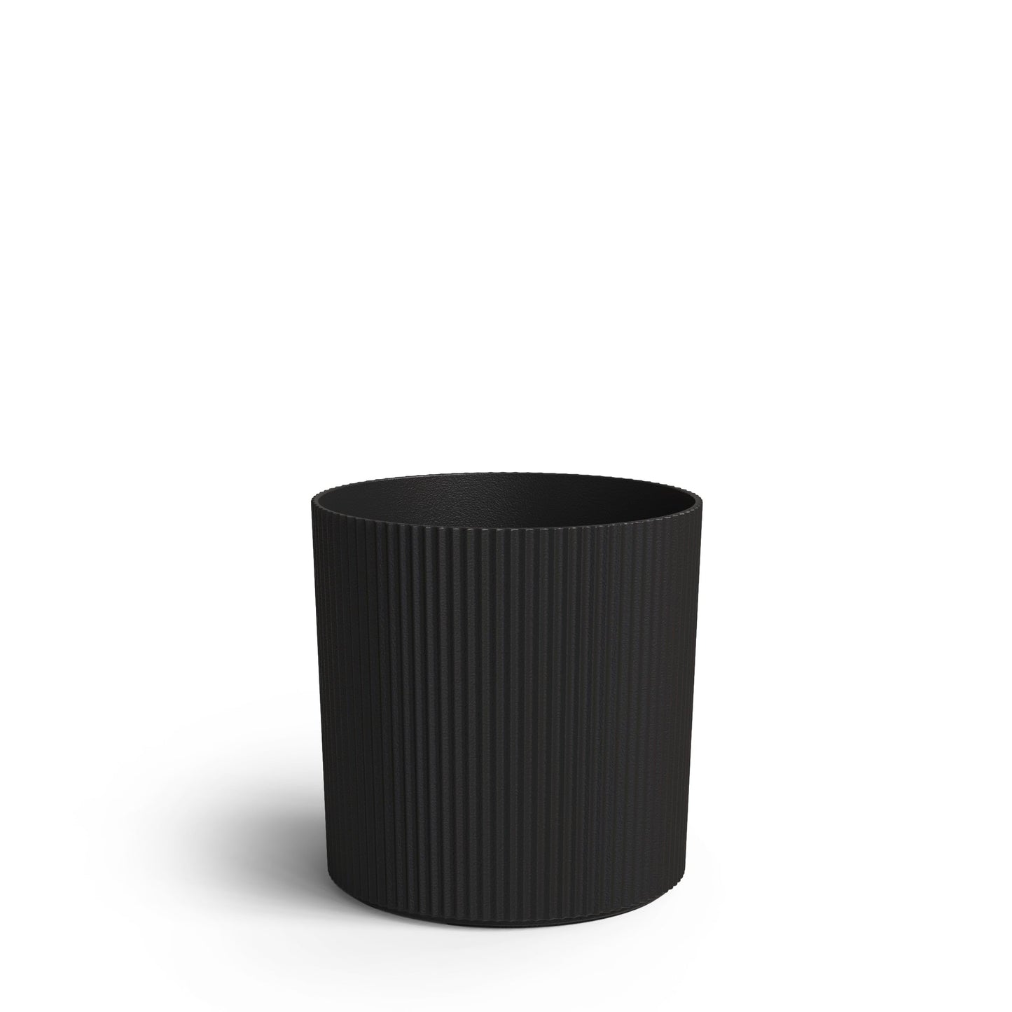 Mayne Serene 14-inch Fluted Planter, Round Planters for Outdoor Plants, Modern Lightweight Concrete Textured Plant Pots for Porch, Patio or Garden, Black