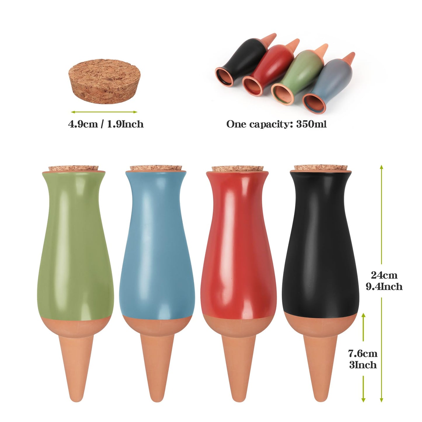 4 Packs Ollas Plant Watering Globes, 12 Oz Terracotta Self Watering Planter Insert, Automatic Watering Devices, Clay Drip Irrigation Stake for Indoor & Outdoor Plant, 1 Week Easy to Refill(Multicolor)