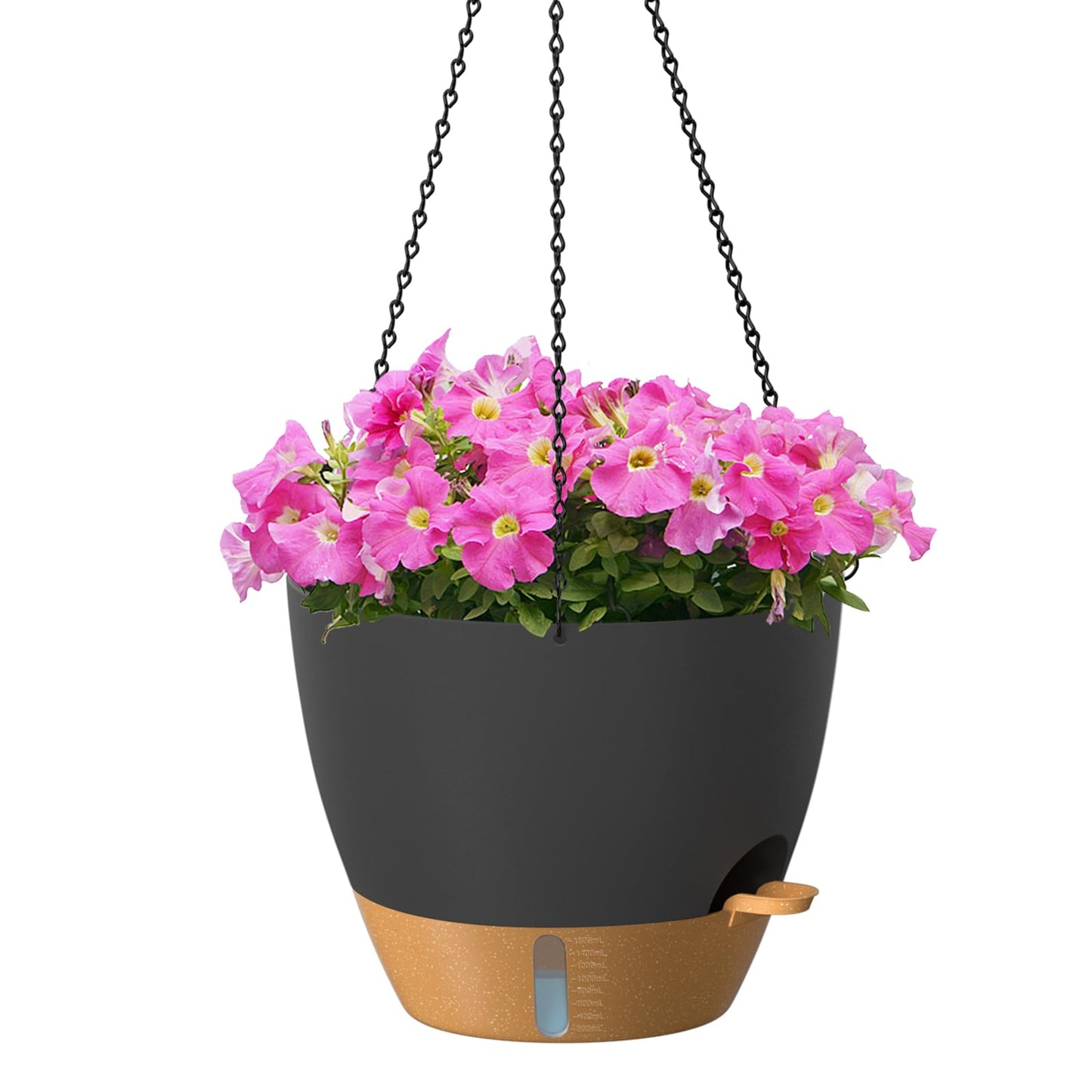 ZMTECH 12 Inch Large Self Watering Hanging Planters for Indoor Outdoor Plants - Water Level Indicator & Removable 60 Oz Reservoir, 1 Pack Plastic Hanging Basket for Window Porch Garden Balcony, Black