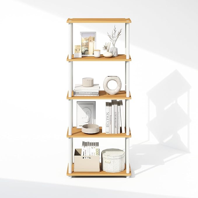 Furinno Turn-N-Tube Book Shelf, 5-Tier Bookshelf, Bookcase