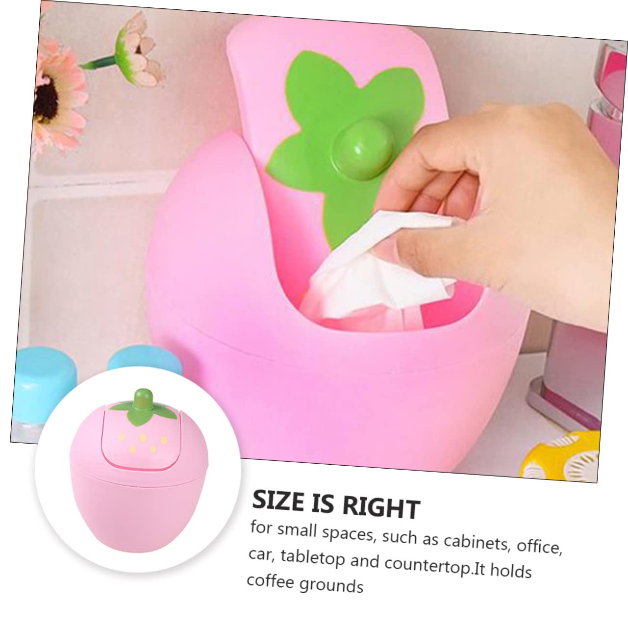 NUOBESTY Mini Desktop Trash can with Swing Lid 6.49X5.70X5.70In Compact Plastic Waste Bin for Office Car Kitchen Countertop