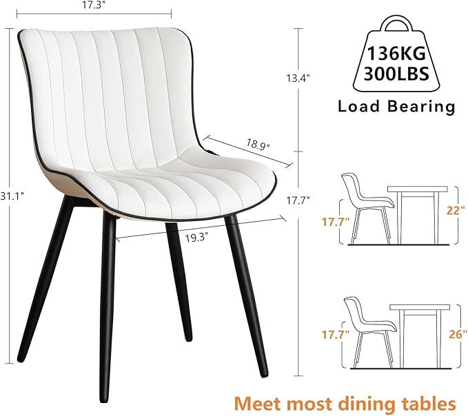YOUNUOKE Mid-Century Modern Dining Chairs Set of 2, Armless Accent Chair
