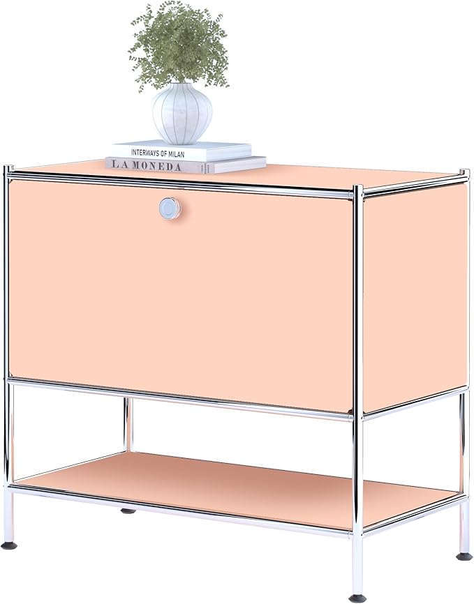 Metal Sidetable with Flap Door, 27.5" Height